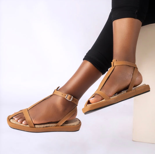 VANVAN LEATHER & JUTE CAGE SANDALS