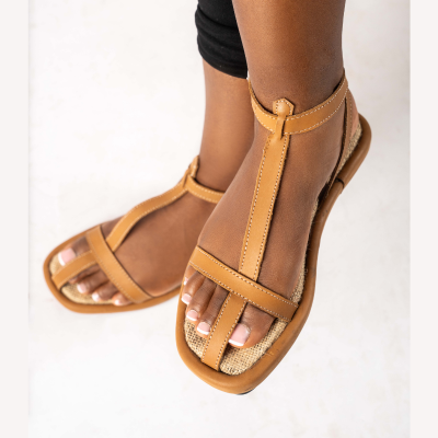 VANVAN LEATHER & JUTE CAGE SANDALS