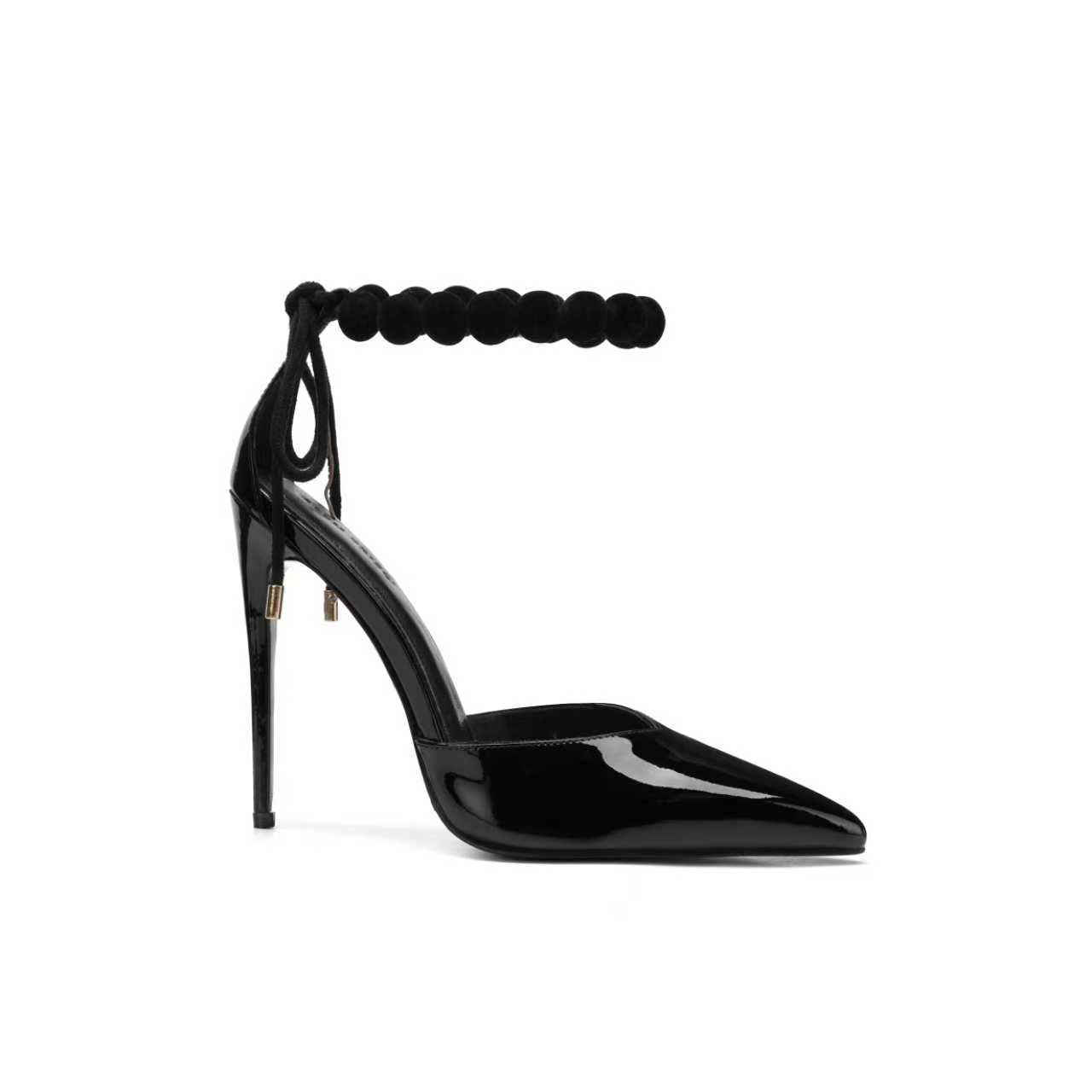 ORLOVA PATENT LEATHER AND VELVET BALL SLING BACKS IN BLACK